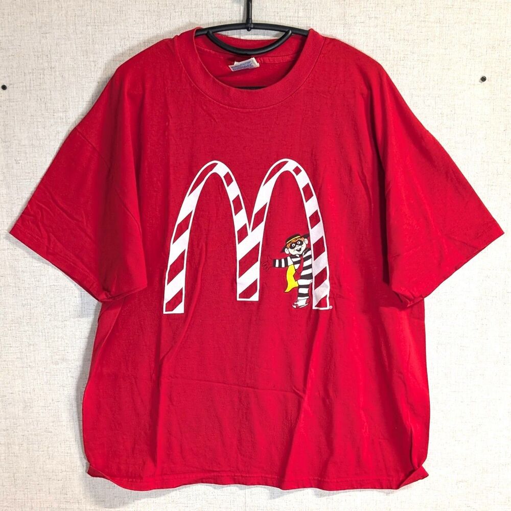 Vintage 90s McDonald's Hamburglar Candy Cane Arches Single Stitch Shirt Size XL